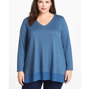 Two by Vince Camuto Women's Blue Layered Hem V-Neck Long Sleeve Top Plus Size 3X